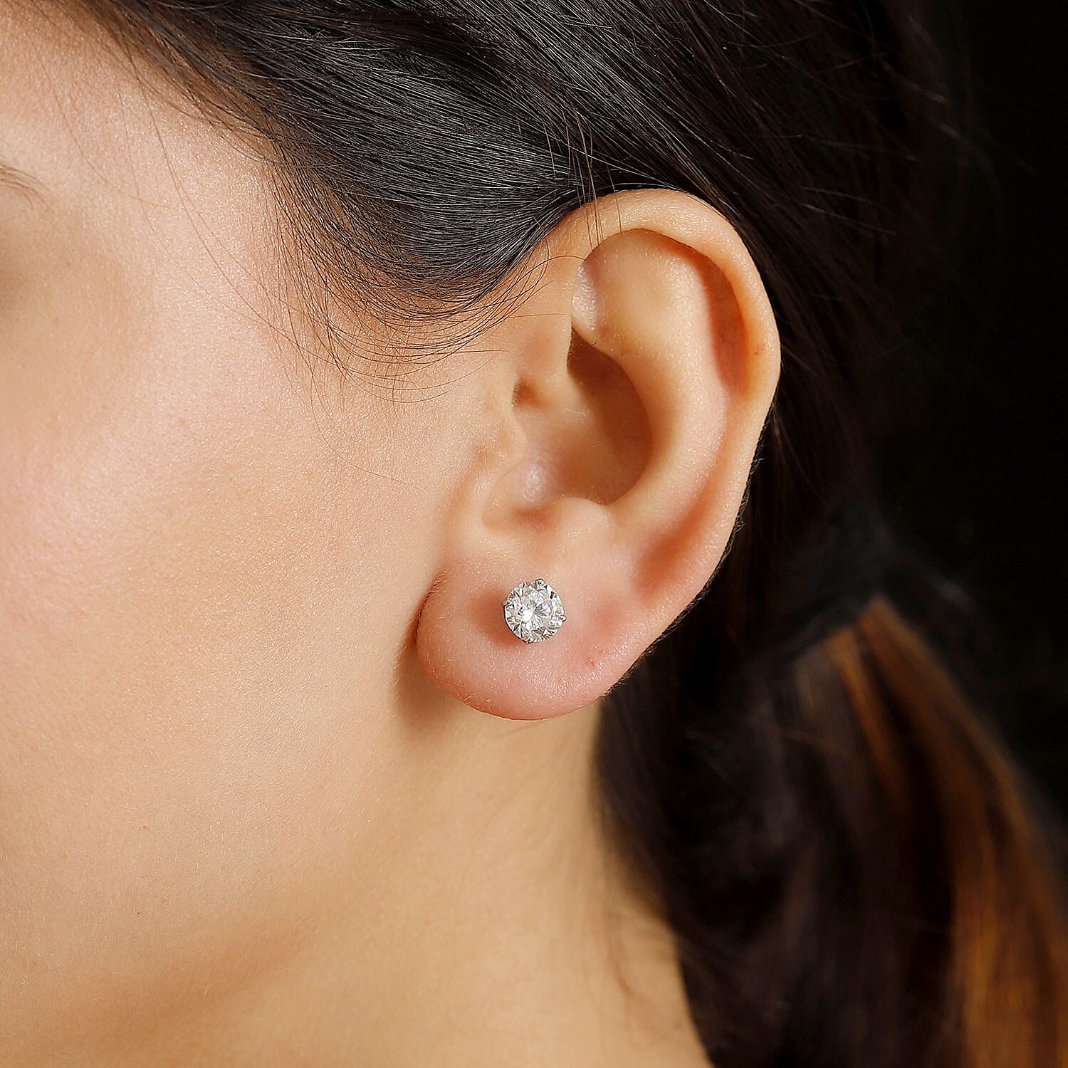 Luxuriant 9K White Gold SGL Certified (SI-GH) Round Brilliant Cut Lab Grown Diamond Stud Push Back Earrings 2.00 Ct.