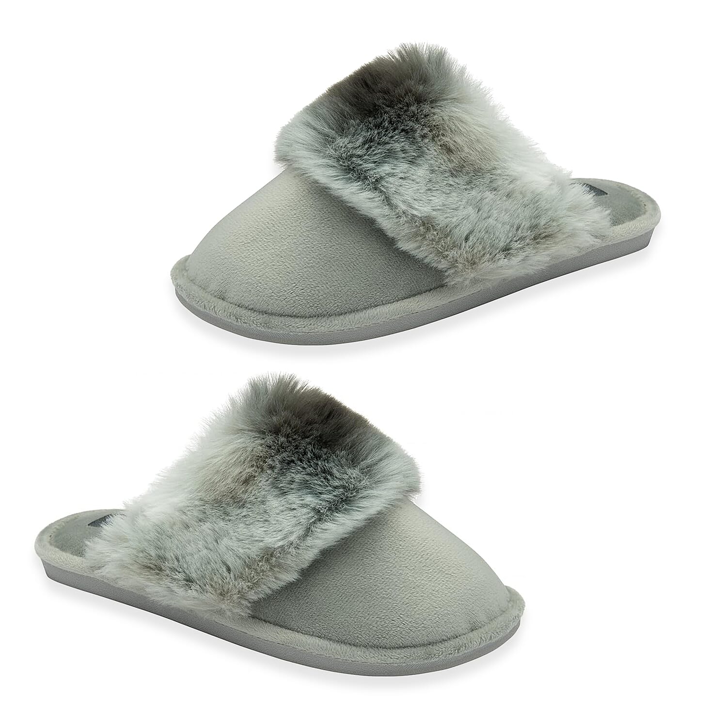 Dunlop Romily Plush Velour Upper Mule Slippers (Size 3) - Grey