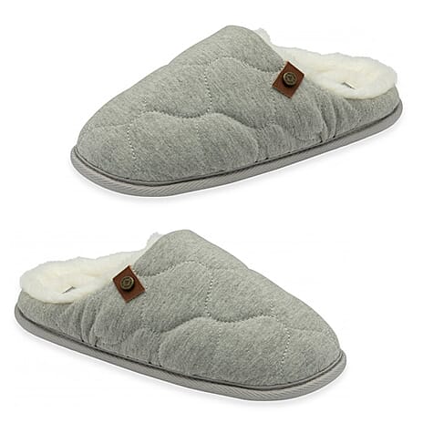 Dunlop Luxurious Uma Fleece Lined Mule Slippers (Size 7) - Grey