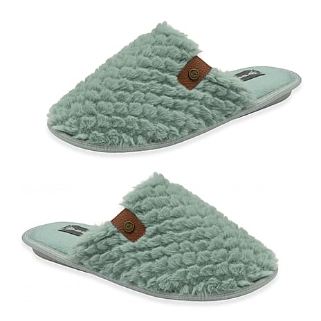 Dunlop Iris Textured Faux Fur Mule Slippers (Size 4) - Green