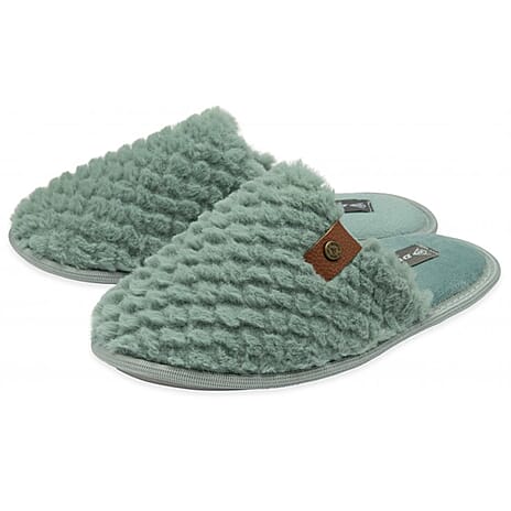 Dunlop Iris Textured Faux Fur Mule Slippers (Size 4) - Green