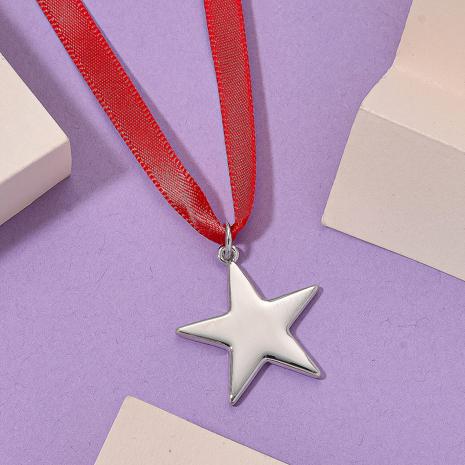 Lucy Q - Star Bauble Collection Pendant with Red Ribbon