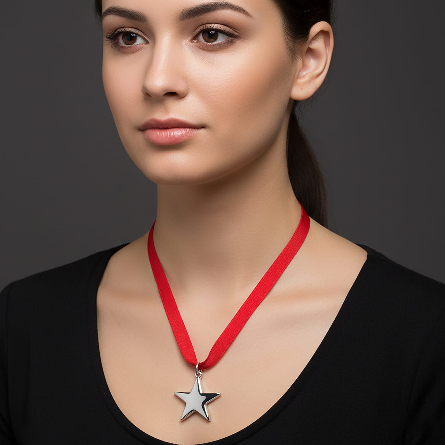 Lucy Q - Star Bauble Collection Pendant with Red Ribbon