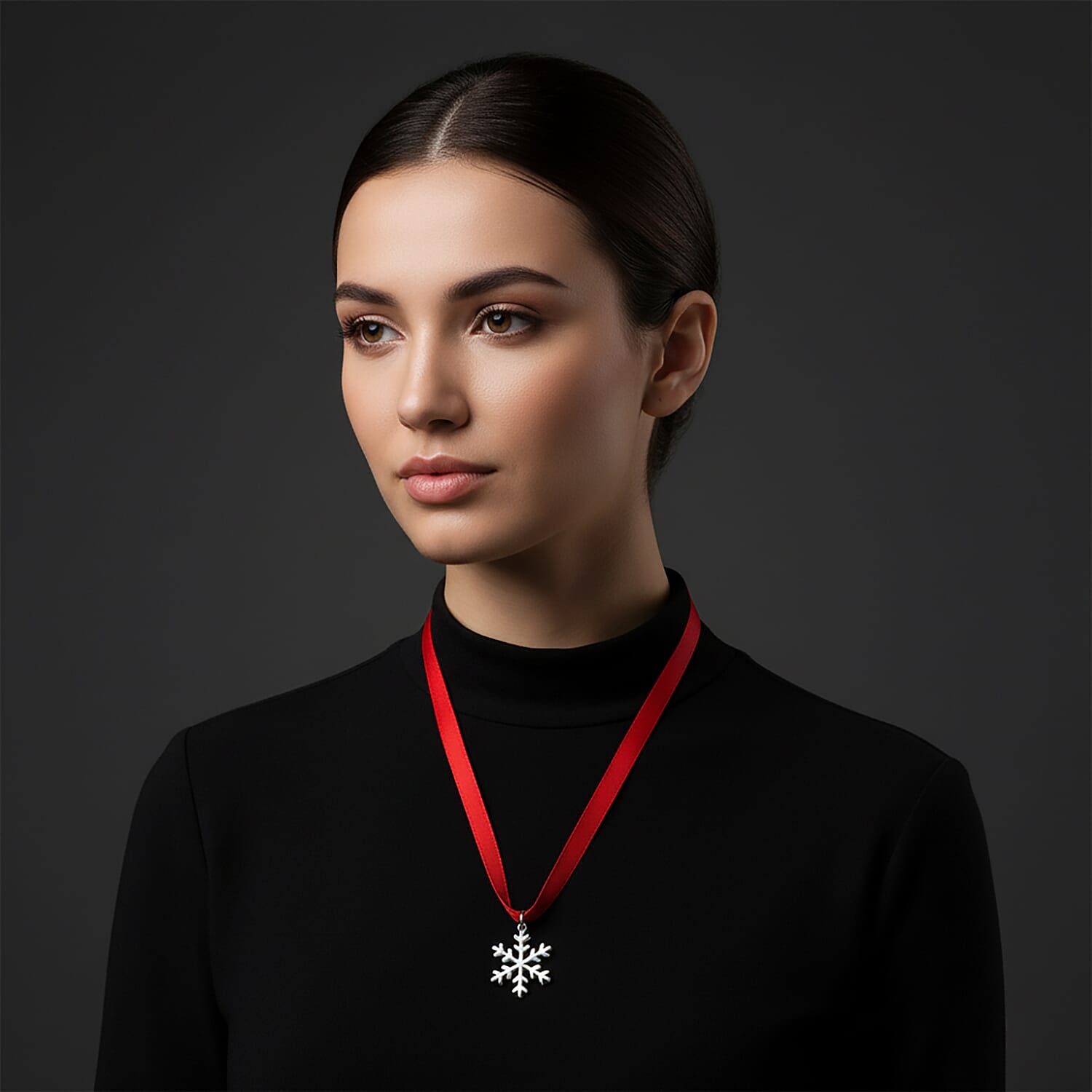 Lucy Q - Snowflake Bauble Collection Pendant with Red Ribbon