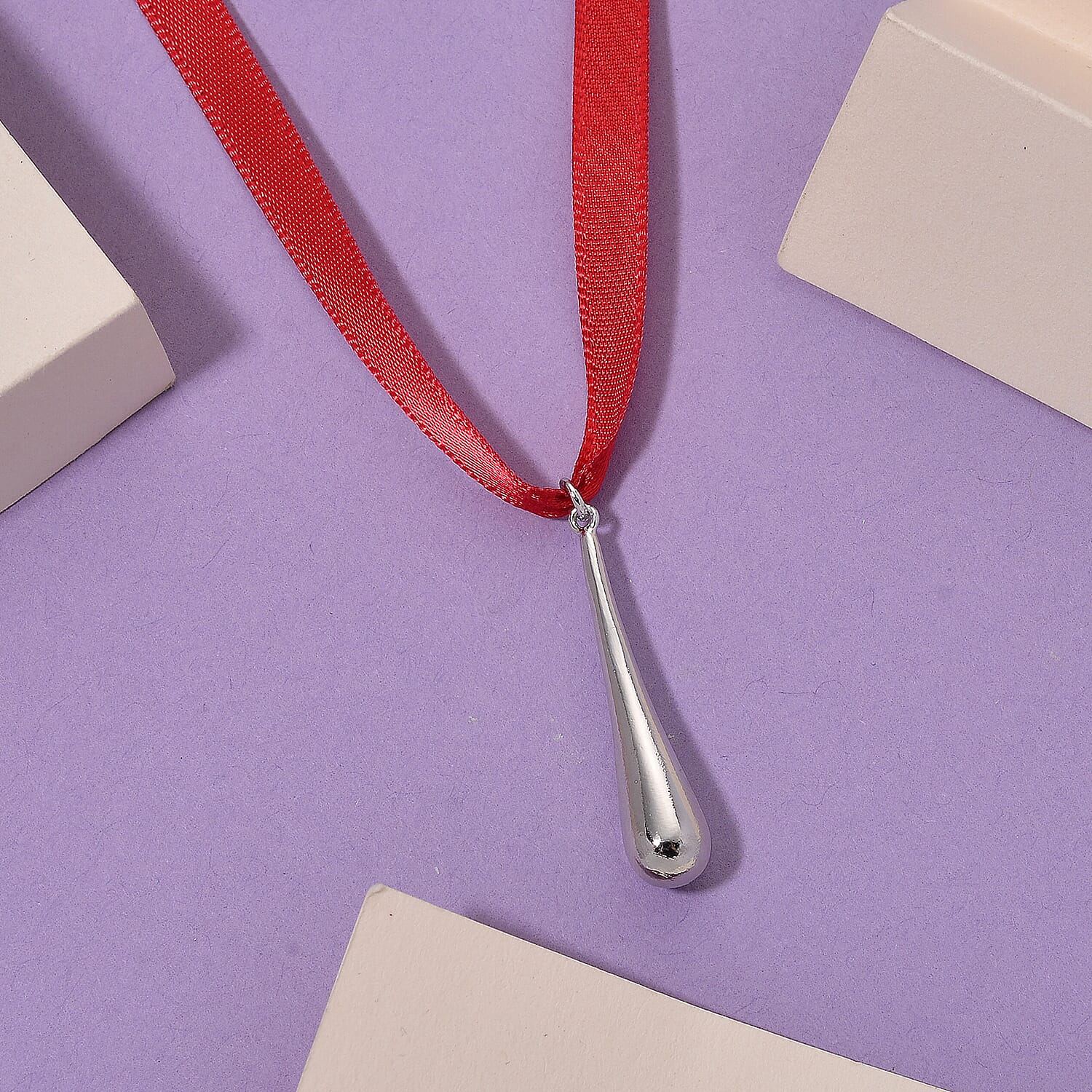 Lucy Q-Drop Bauble CollectionTeardrop Pendant with Red Ribbon