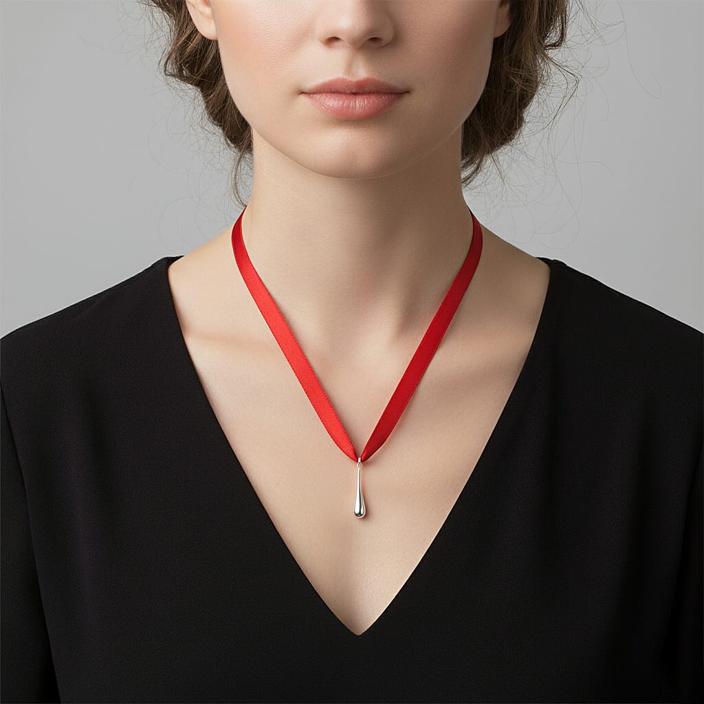 Lucy Q-Drop Bauble CollectionTeardrop Pendant with Red Ribbon