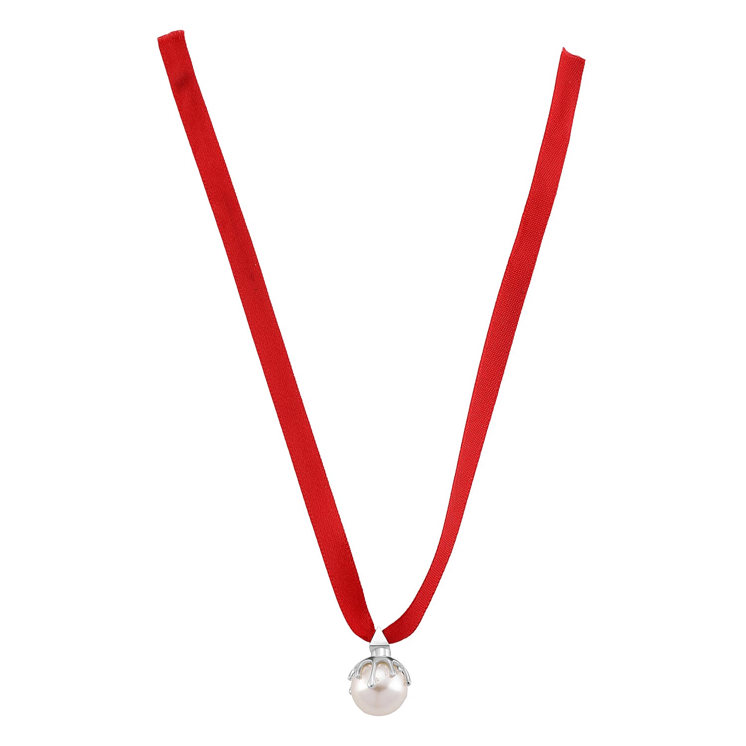Lucy Q-Drop Bauble Collection White Shell Pearl Pendant with Red Ribbon