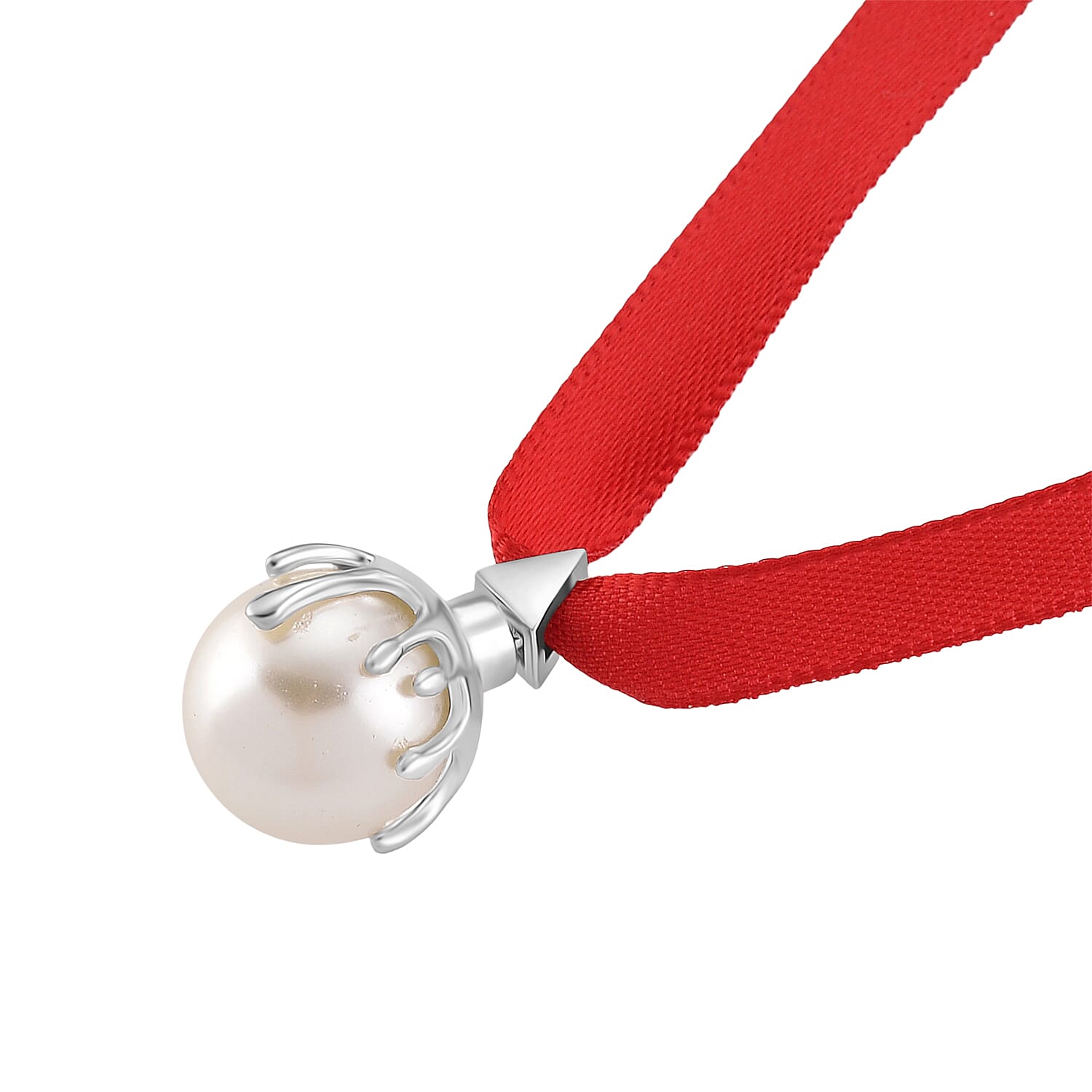 Lucy Q-Drop Bauble Collection White Shell Pearl Pendant with Red Ribbon