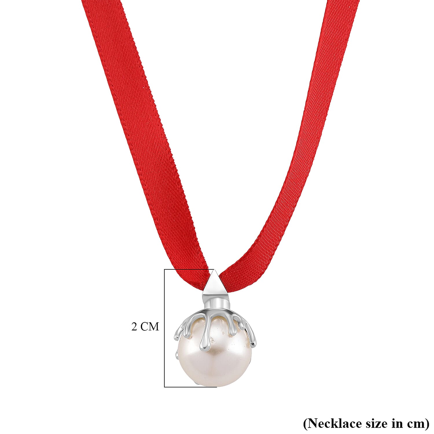 Lucy Q-Drop Bauble Collection White Shell Pearl Pendant with Red Ribbon