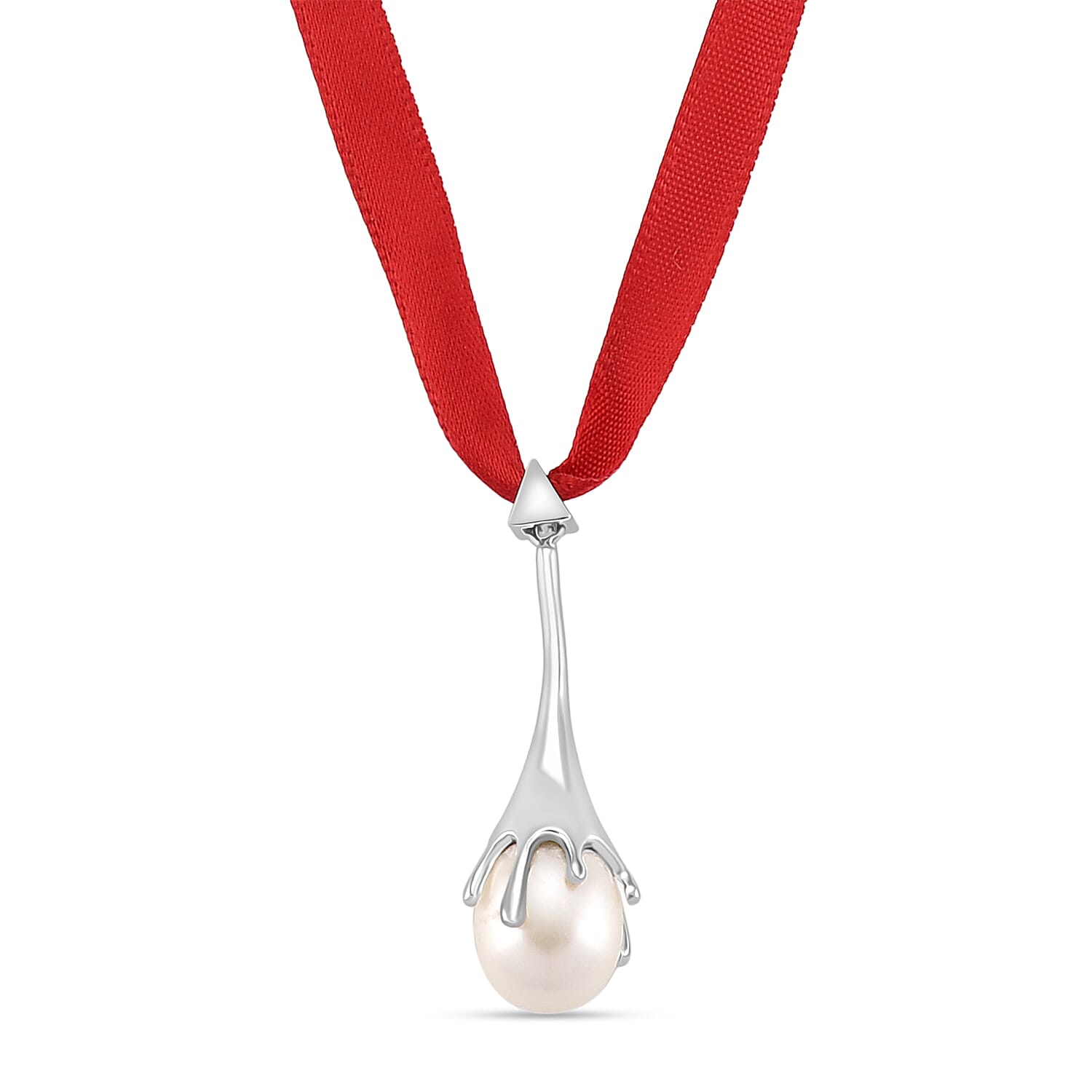 Lucy Q-Drop Bauble Collection White Shell Pearl Pendant with Red Ribbon