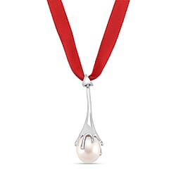 Lucy Q-Drop Bauble Collection White Shell Pearl Pendant with Red Ribbon