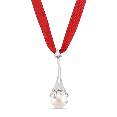 Lucy Q-Drop Bauble Collection White Shell Pearl Pendant with Red Ribbon