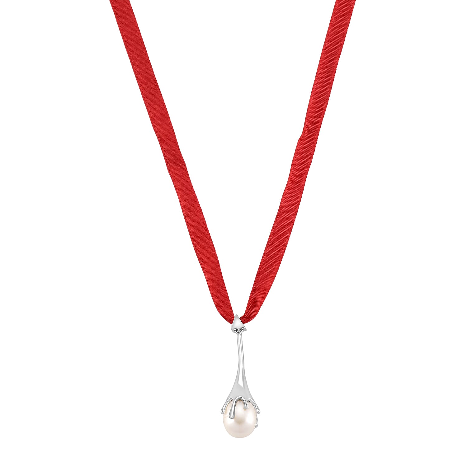 Lucy Q-Drop Bauble Collection White Shell Pearl Pendant with Red Ribbon