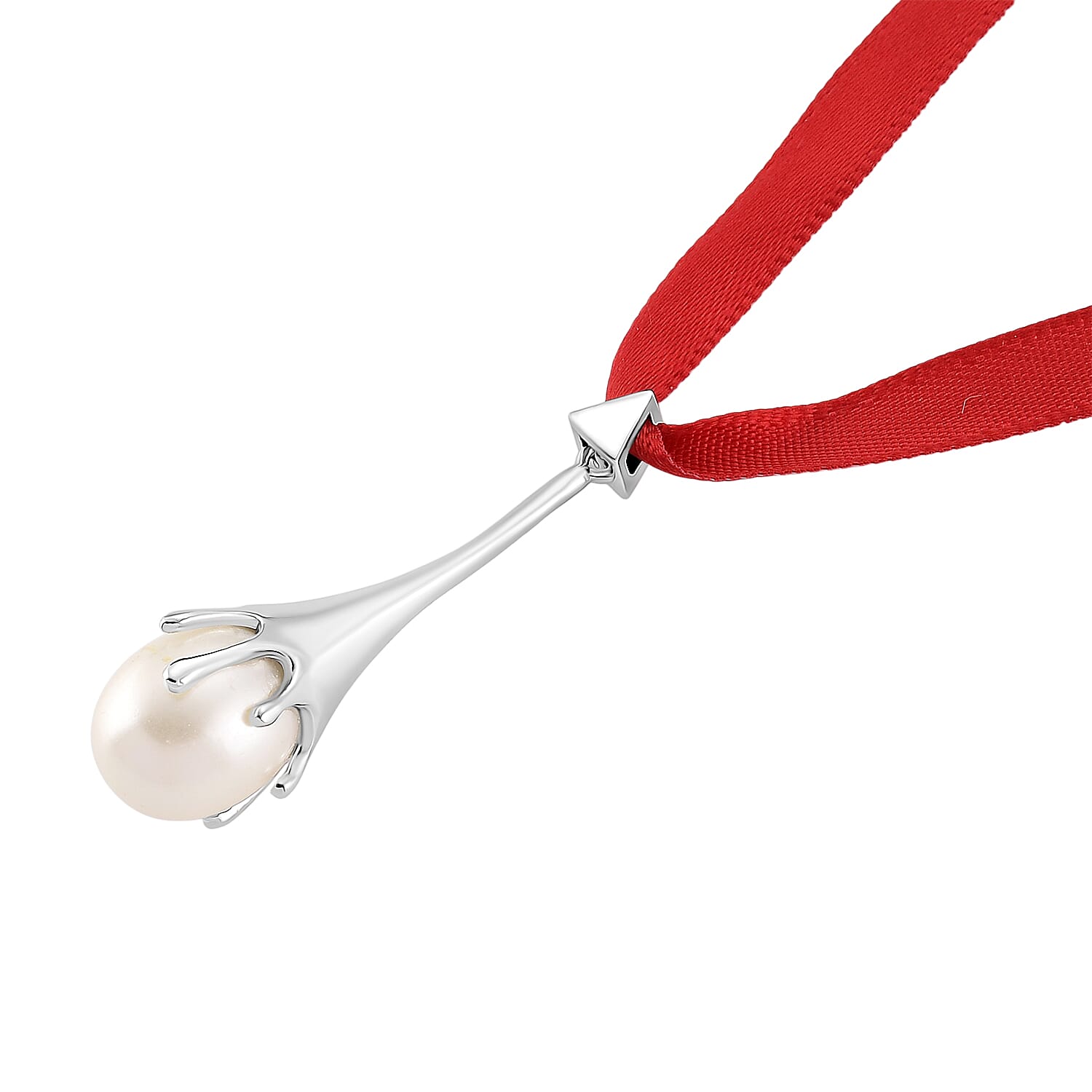 Lucy Q-Drop Bauble Collection White Shell Pearl Pendant with Red Ribbon