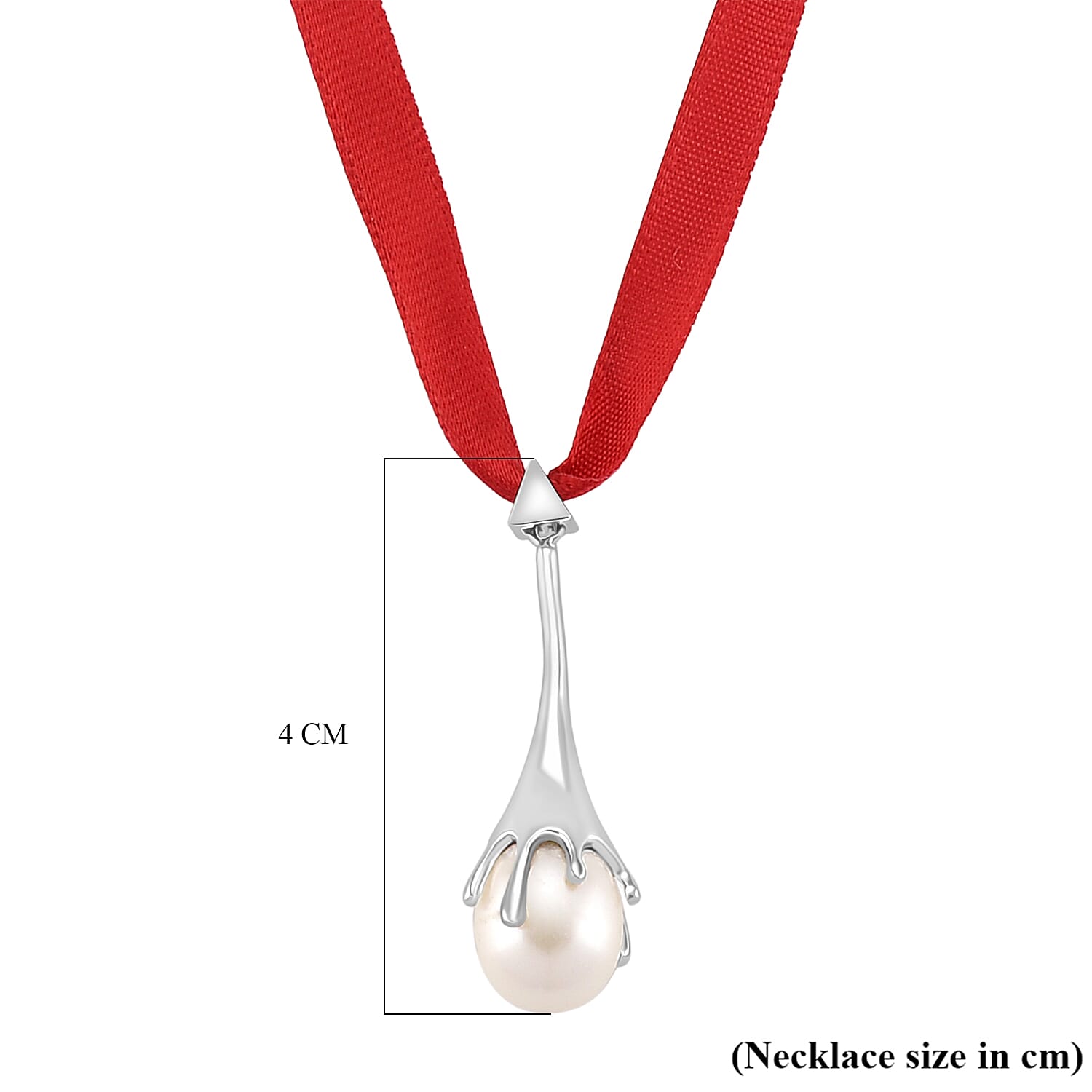 Lucy Q-Drop Bauble Collection White Shell Pearl Pendant with Red Ribbon