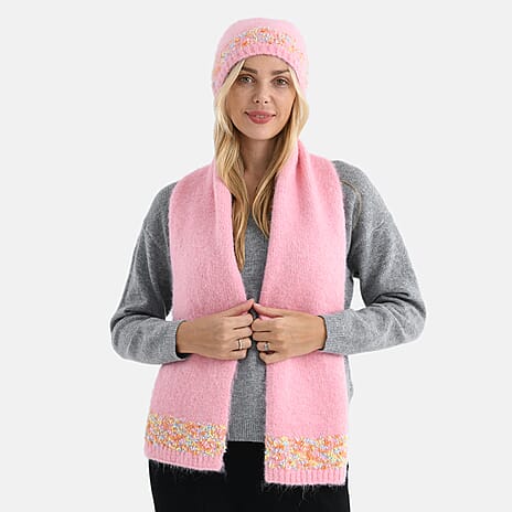 - Maisi Knitted Cozy Set of Two Scarf and Hat - Pink