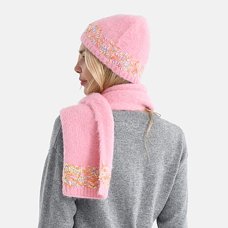 - Maisi Knitted Cozy Set of Two Scarf and Hat - Pink