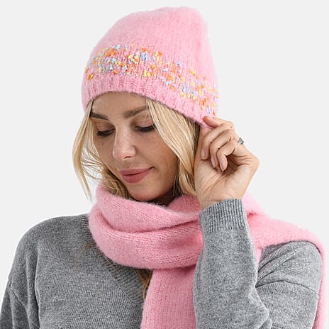 - Maisi Knitted Cozy Set of Two Scarf and Hat - Pink
