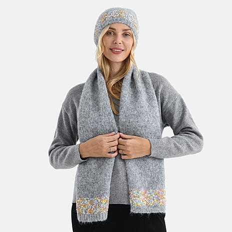 - Maisi Knitted Cozy Set of Two Scarf and Hat - Grey