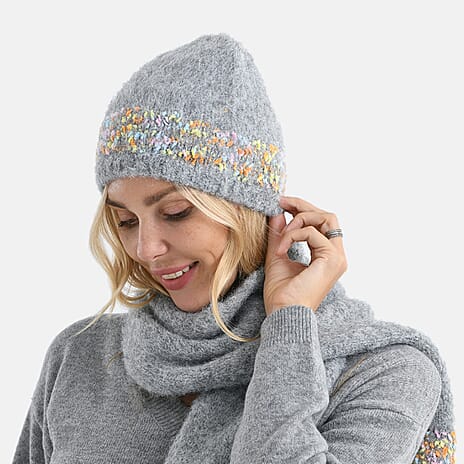 - Maisi Knitted Cozy Set of Two Scarf and Hat - Grey