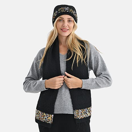 - Maisi Knitted Cozy Set of Two Scarf and Hat - Black