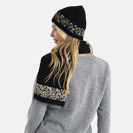 - Maisi Knitted Cozy Set of Two Scarf and Hat - Black
