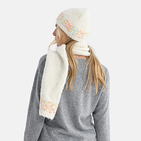 - Maisi Knitted Cozy Set of Two Scarf and Hat - Cream