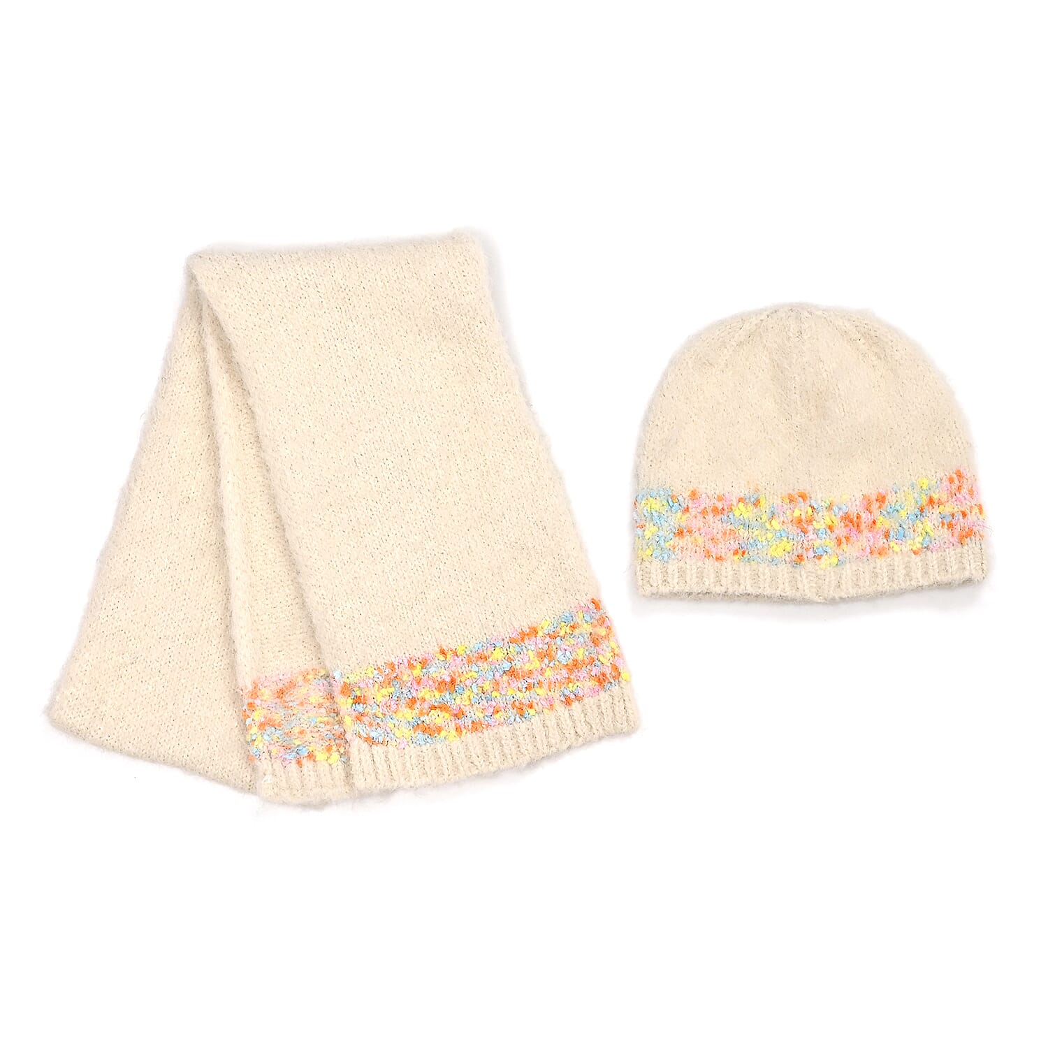 - Maisi Knitted Cozy Set of Two Scarf and Hat - Cream