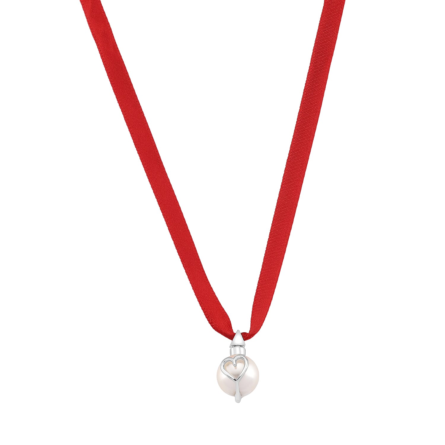 Lucy Q-Drop Bauble Collection White Shell Pearl Pendant with Red Ribbon