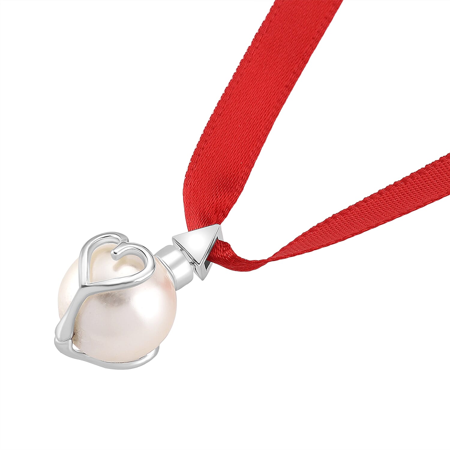 Lucy Q-Drop Bauble Collection White Shell Pearl Pendant with Red Ribbon