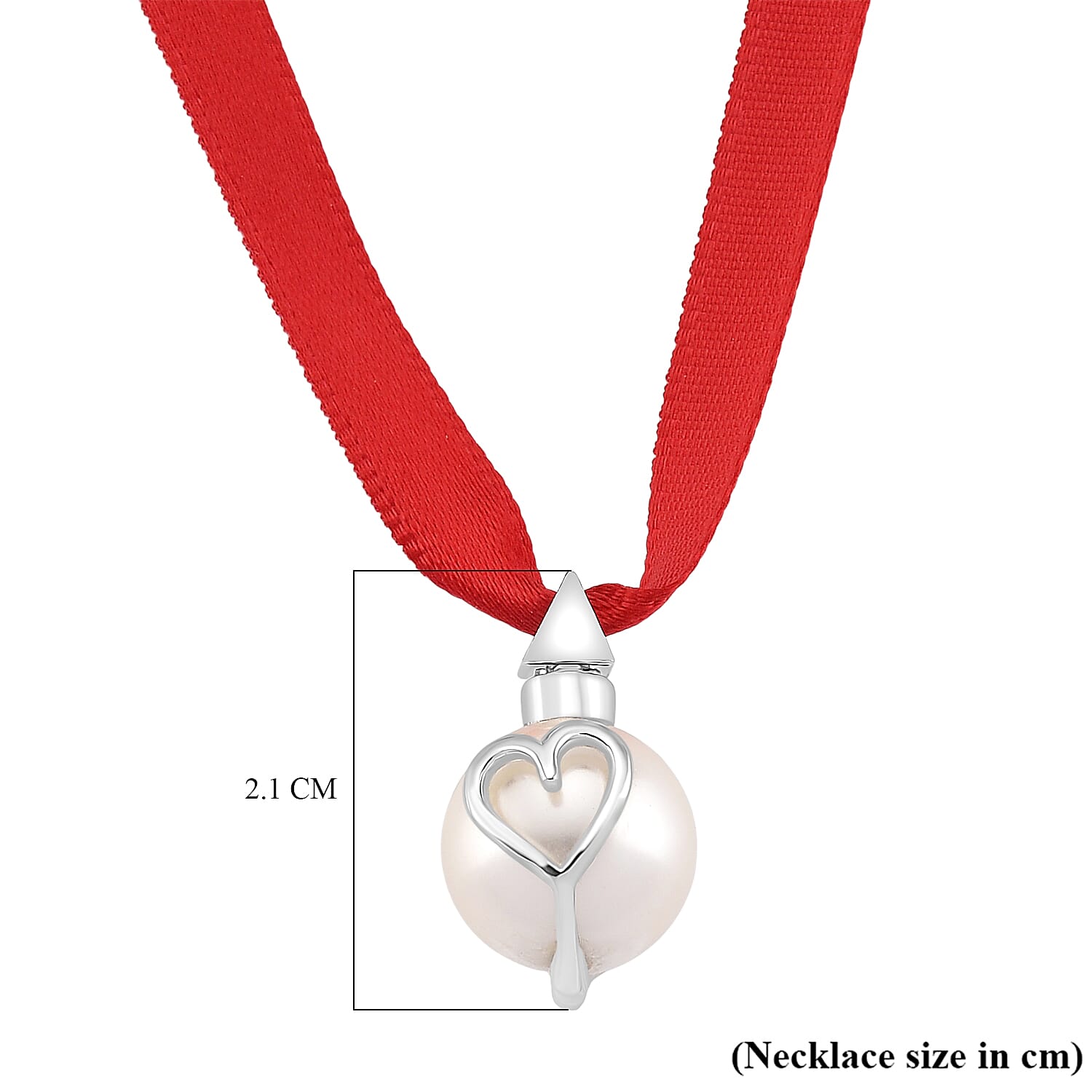 Lucy Q-Drop Bauble Collection White Shell Pearl Pendant with Red Ribbon
