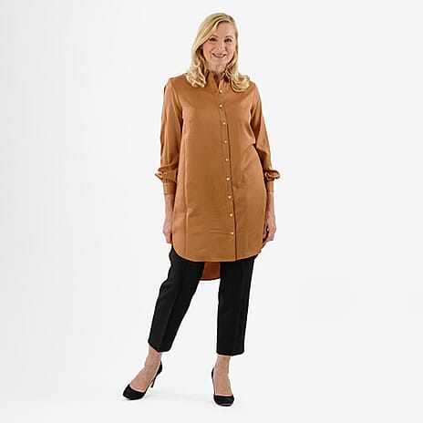 Closeout Deal- Stylish Longline Button-Down Shirt (Size 8) - Mustard Yellow