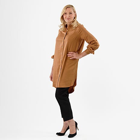 Closeout Deal- Stylish Longline Button-Down Shirt (Size 14) - Mustard Yellow