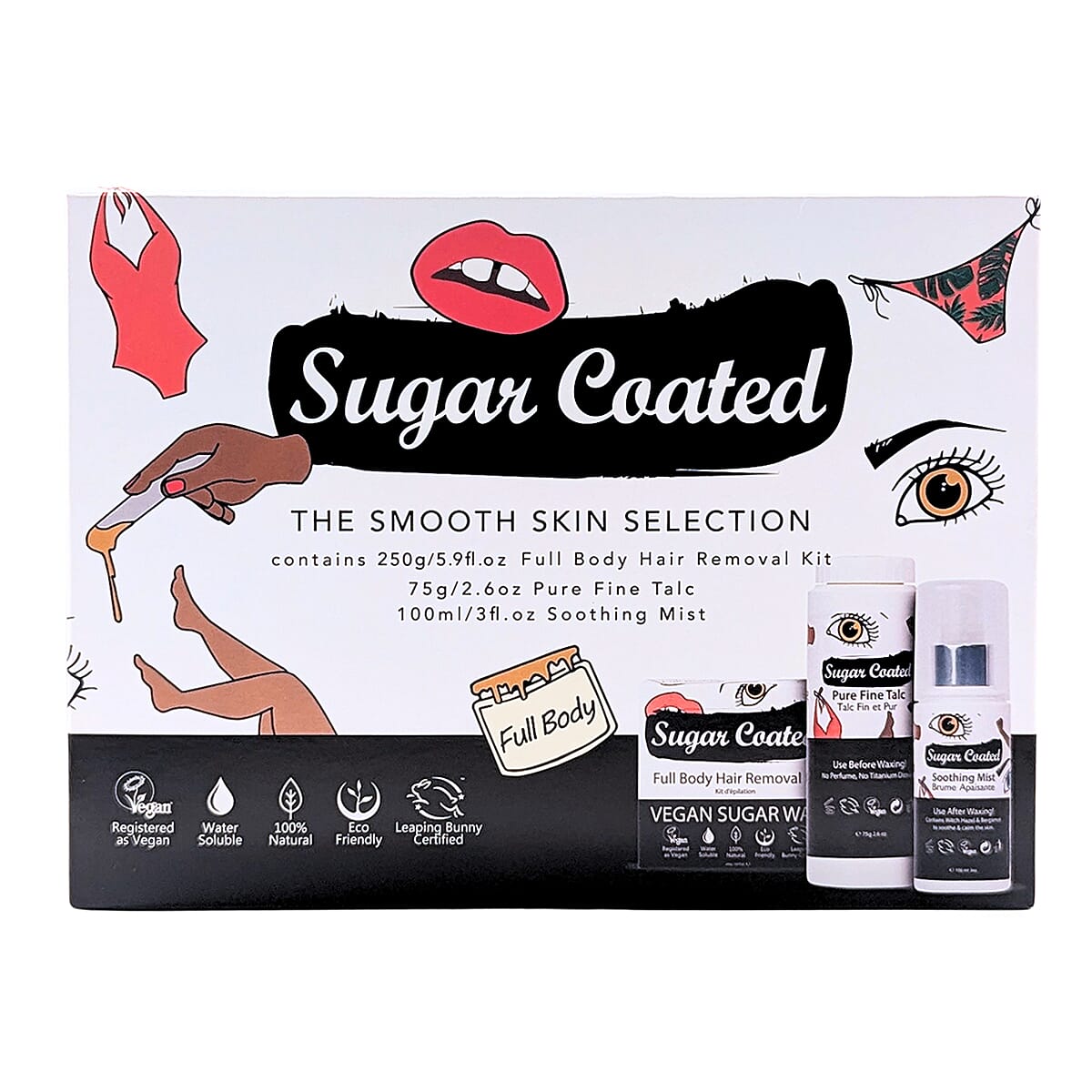 Sugar Coated - 100% Natural Hair Removal Kit (Includes Talc, Wax & Soothing Spray)