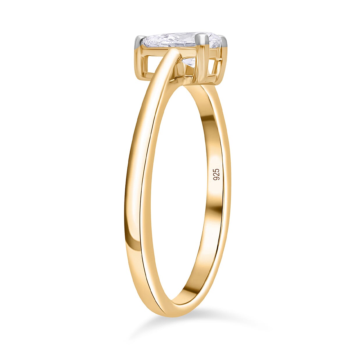 Luxuriant Pear Cut Lab Grown Diamond (SI-GH) Ring in 18K Vermeil Yellow Gold Plated Sterling Silver 1.00 Ct.
