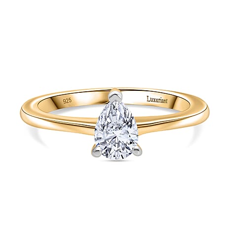 Luxuriant Pear Cut Lab Grown Diamond (SI-GH) Ring in 18K Vermeil Yellow Gold Plated Sterling Silver 1.00 Ct.