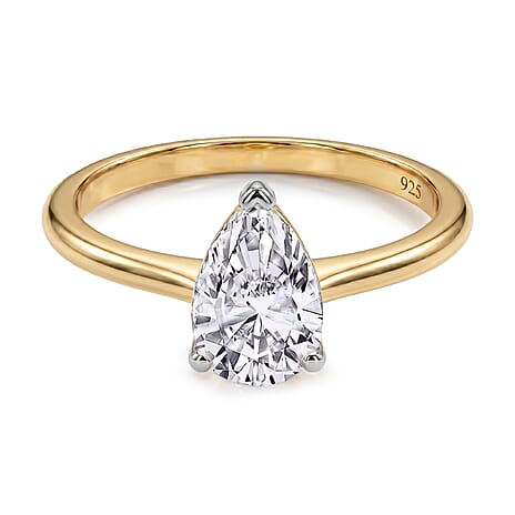 Luxuriant Pear Cut Lab Grown Diamond (SI-GH) Ring in 18K Vermeil Yellow Gold Plated Sterling Silver 1.00 Ct.