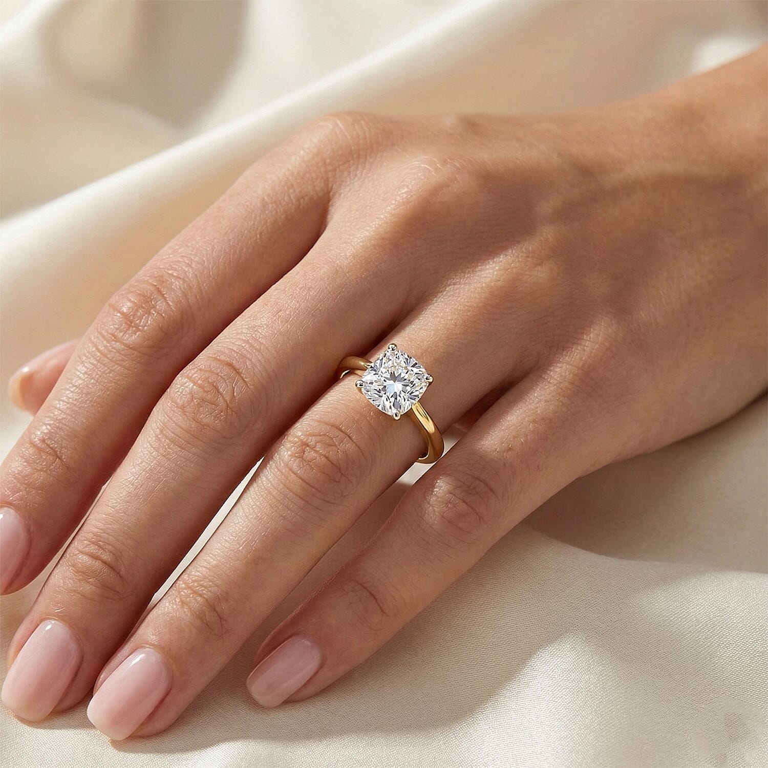 Luxuriant Lab Grown Diamond (SI-GH) Cushion Cut Solitaire Ring in Vermeil Yellow Gold Plated Sterling Silver 1.00 Ct.