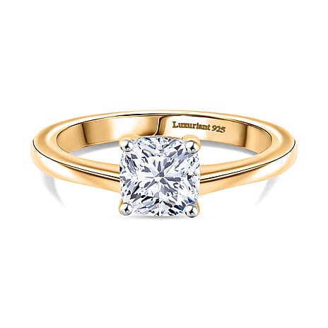 Luxuriant Lab Grown Diamond (SI-GH) Cushion Cut Solitaire Ring in Vermeil Yellow Gold Plated Sterling Silver 1.00 Ct.