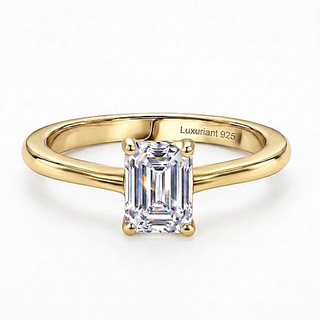 Luxuriant Lab Grown Diamond (SI-GH) Emerald Cut Ring in 18K Vermeil Yellow Gold Plated Sterling Silver 1.00 Ct.