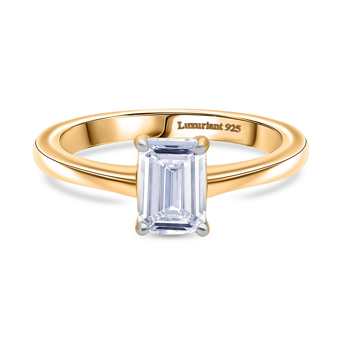 Luxuriant Lab Grown Diamond (SI-GH) Emerald Cut Ring in 18K Vermeil Yellow Gold Plated Sterling Silver 1.00 Ct.