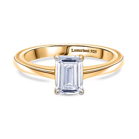 Luxuriant Lab Grown Diamond (SI-GH) Emerald Cut Ring in 18K Vermeil Yellow Gold Plated Sterling Silver 1.00 Ct.