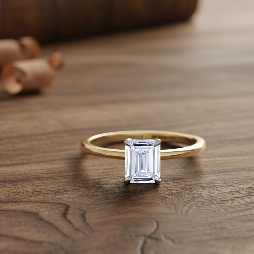 Luxuriant Lab Grown Diamond (SI-GH) Emerald Cut Ring in 18K Vermeil Yellow Gold Plated Sterling Silver 1.00 Ct.