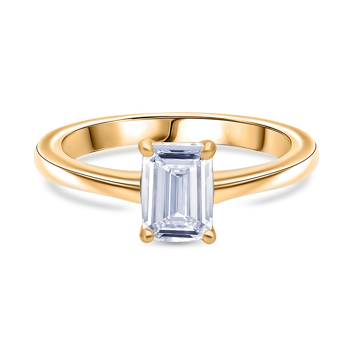 Luxuriant Lab Grown Diamond (SI-GH) Emerald Cut Ring in 18K Vermeil Yellow Gold Plated Sterling Silver 1.00 Ct.