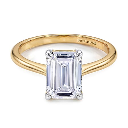 LUXURIANT 1 Ct. Lab Grown Diamond Emerald-Cut Solitaire Ring in 18K Vermeil Yellow Gold Over Sterling Silver (SI-GH) LUXURIANT 1 Ct. Lab Grown Diamond Emerald-Cut Solitaire Ring in 18K Vermeil Yellow Gold Over Sterling Silver (SI-GH)