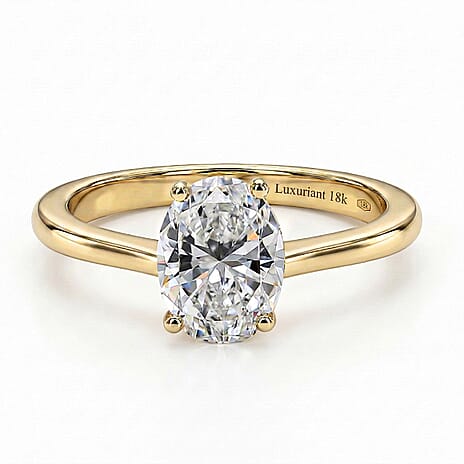 Luxuriant Lab Grown Diamond Ring (SI-GH) Oval Cut in 18K Vermeil Yellow Gold Plated Sterling Silver 1.00 Ct.