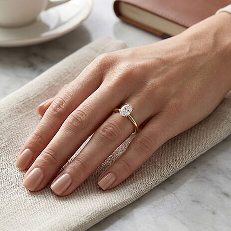 Luxuriant Lab Grown Diamond Ring (SI-GH) Oval Cut in 18K Vermeil Yellow Gold Plated Sterling Silver 1.00 Ct.