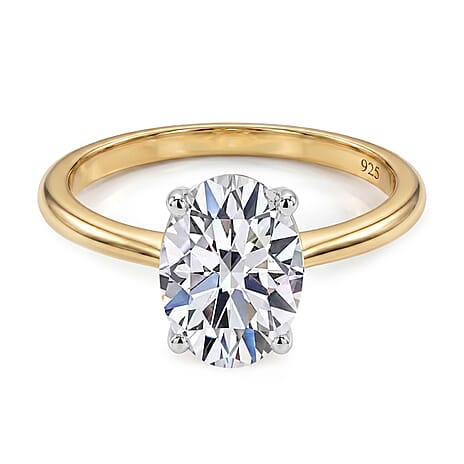 Luxuriant Lab Grown Diamond Ring (SI-GH) Oval Cut in 18K Vermeil Yellow Gold Plated Sterling Silver 1.00 Ct.
