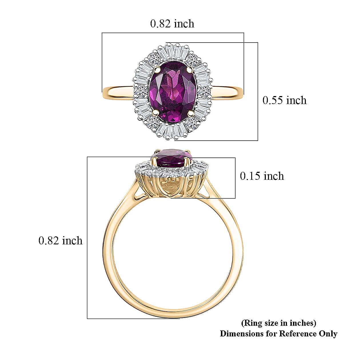 Luxuriant 10K Yellow Gold AAA Radiant Ember Garnet, Lab Grown Diamond Main Stone With Side Stone Ring, Gold Wt.2.49 Gms  1.805  Ct.