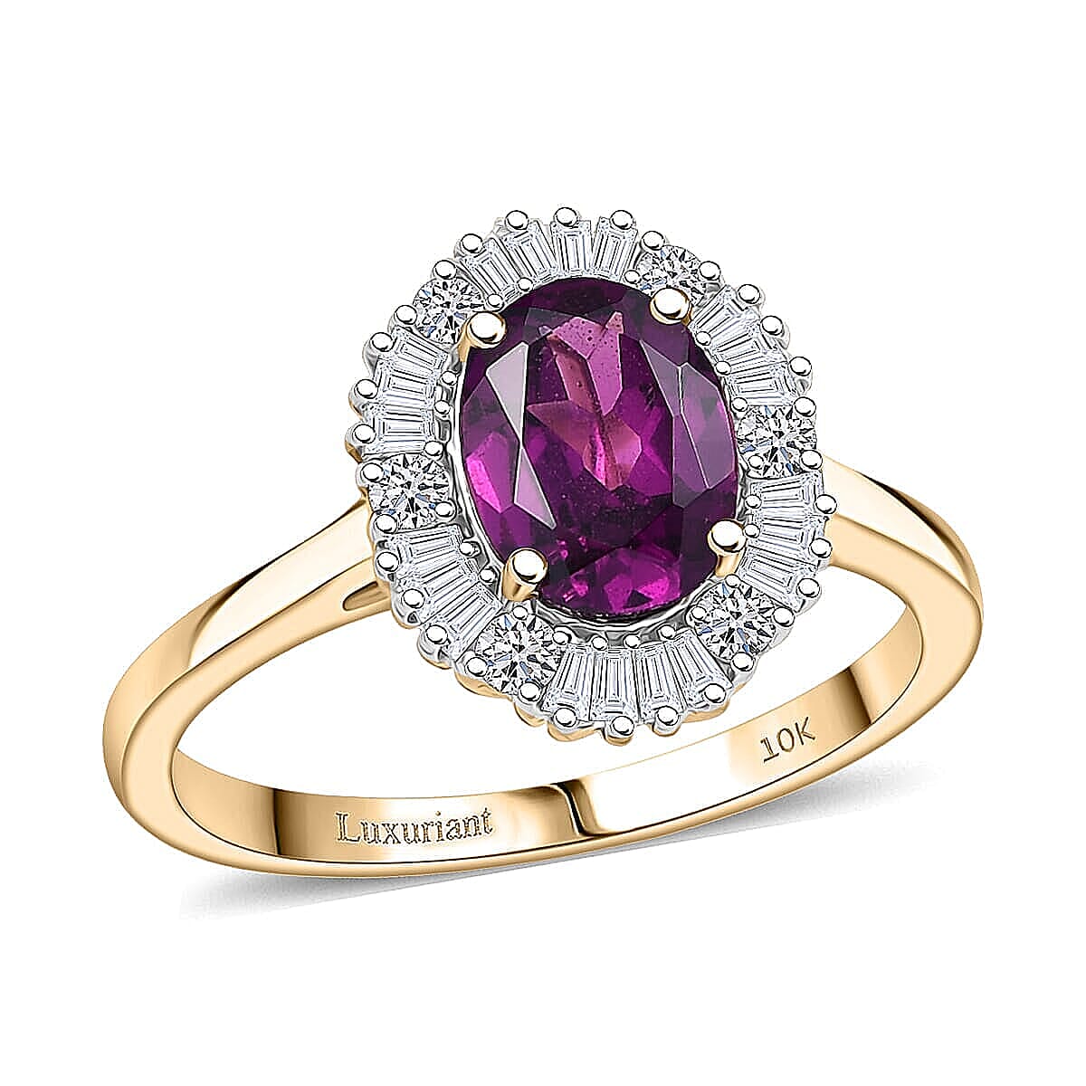 Certified & Appraised LUXURIANT 1.80 Ct. AAA Radiant Ember Garnet, Lab Grown Diamond Halo Ring in 10K Yellow Gold